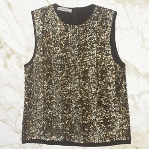 Zara Knit Gold Stripe Sequin Sleeveless Sweater